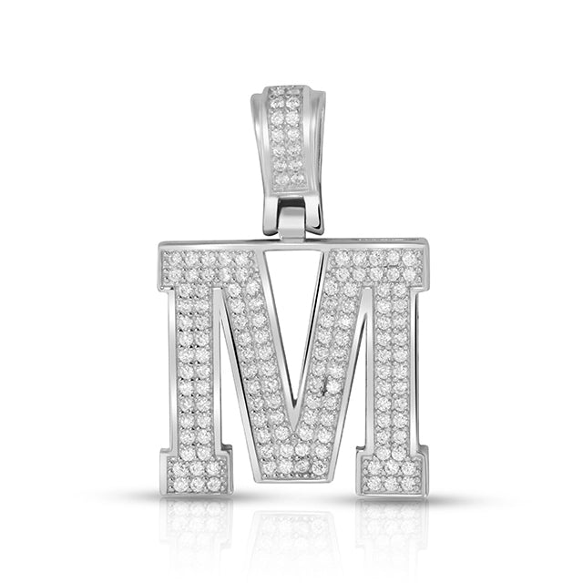 LARGE SILVER BLOCK INITIAL CHARM NECKLACE